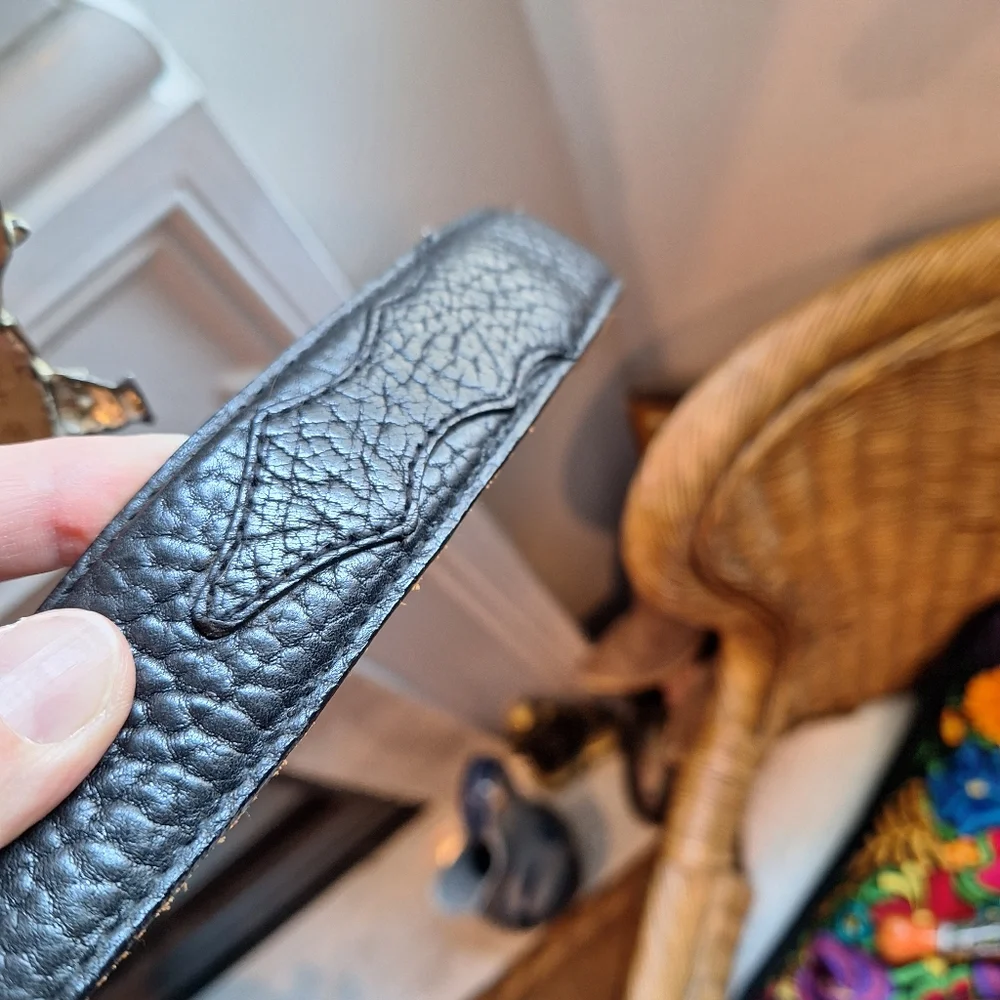 Vintage Mexican black leather belt and longhorn saddle metal belt buckle size 42 - Picture 7 of 10